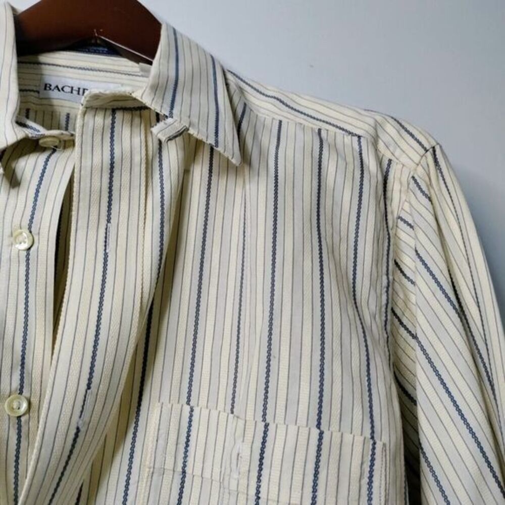 BACHRACH Men 17 36/37 Woven Cotton Striped Long Sleeve Casual Preppy Y2K Shirt - Picture 5 of 9